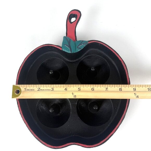 Apple Shaped Cast Iron Skillet Bakeware With Handle Painted In Red & Green - Picture 4 of 4